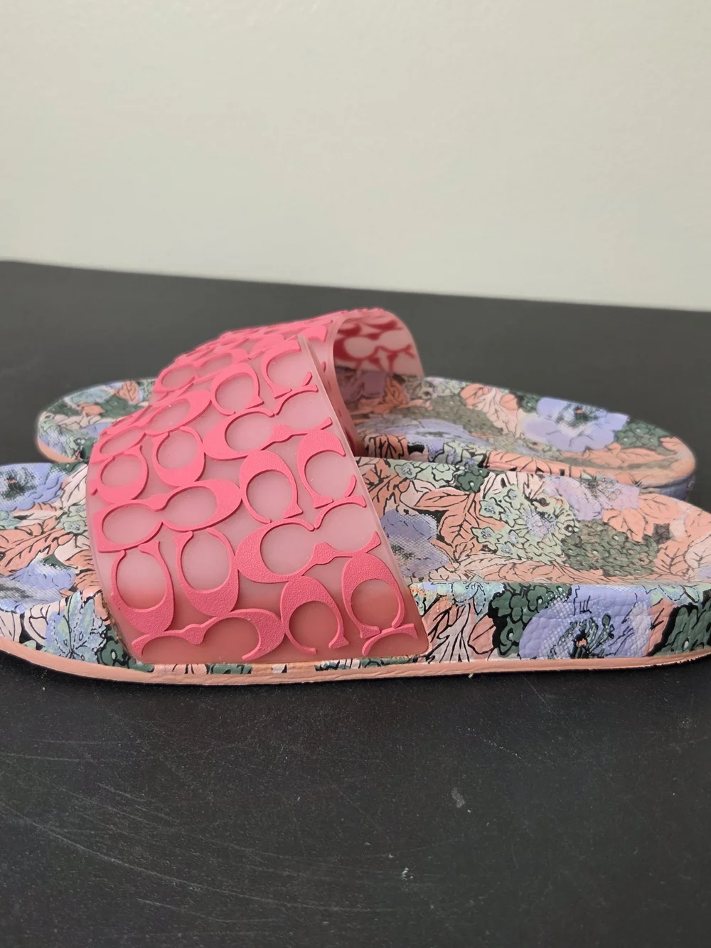 Coach Udele Sport Slide Floral Bottom Pink Rubber Upper
